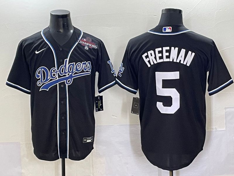 Men 2025 Los Angeles Dodgers 5 Freeman Black Three generations Fashion Nike MLB Jersey style 7048